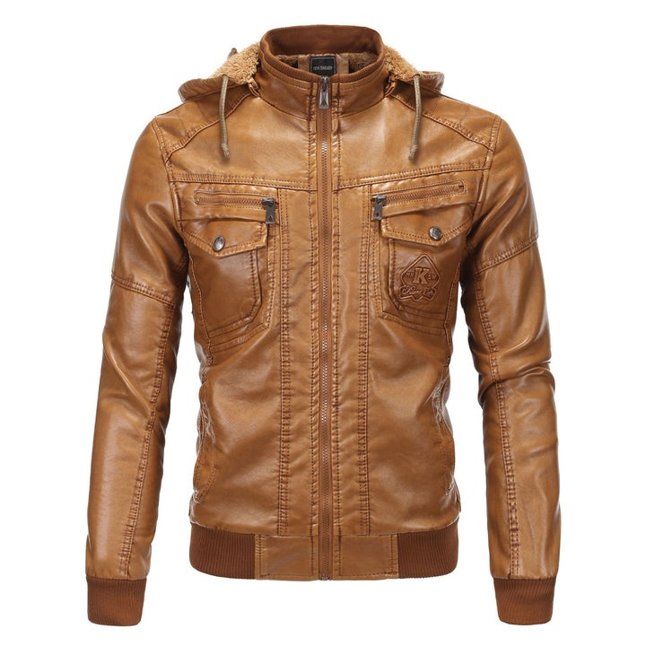 Men's vintage-inspired faux leather bomber jacket with teddy lining, stand collar, and chest pockets Mune Fashion