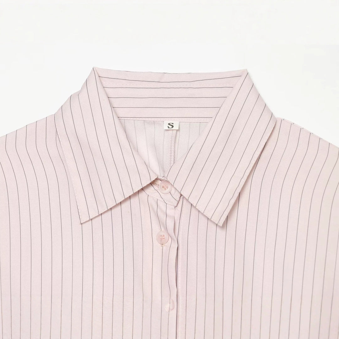 Ladies Tailored Shirt Dress with Ties and Fine Pinstripe Drune
