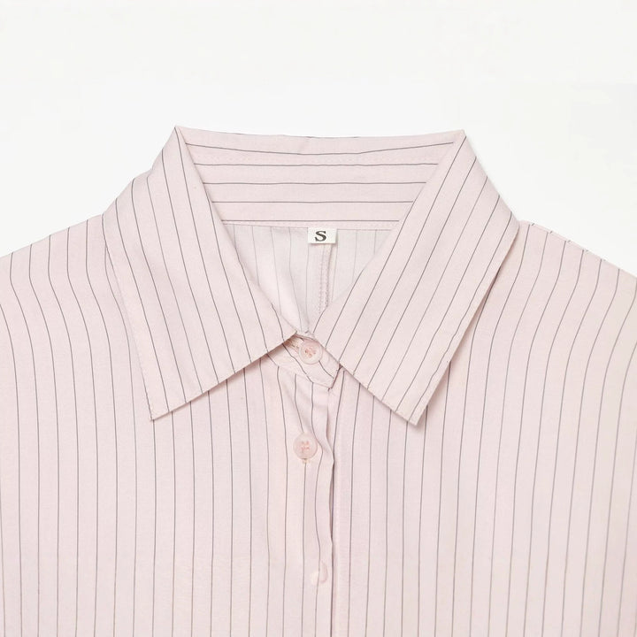 Ladies Tailored Shirt Dress with Ties and Fine Pinstripe Drune