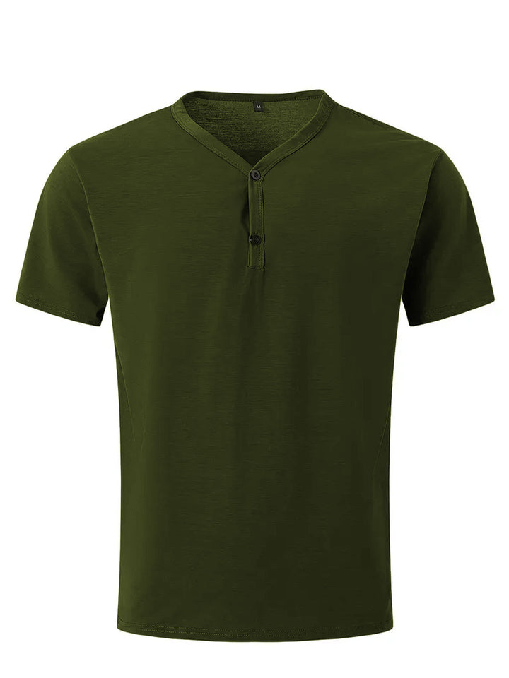 Men's short-sleeved Henley shirt with V-neck and two-button placket made of cotton blend Mune Fashion