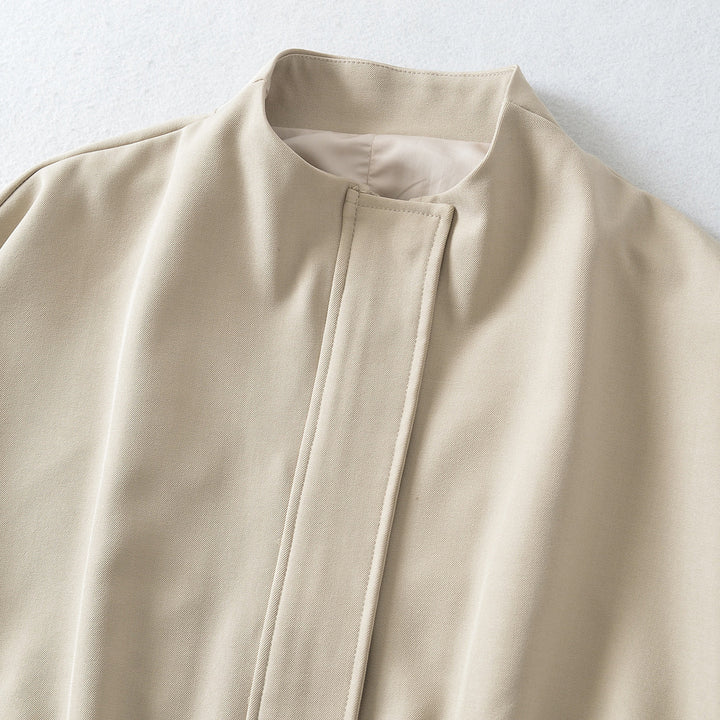 Women's Cropped Cape Blouson with Stand-Up Collar, Concealed Placket, and Elastic Hem