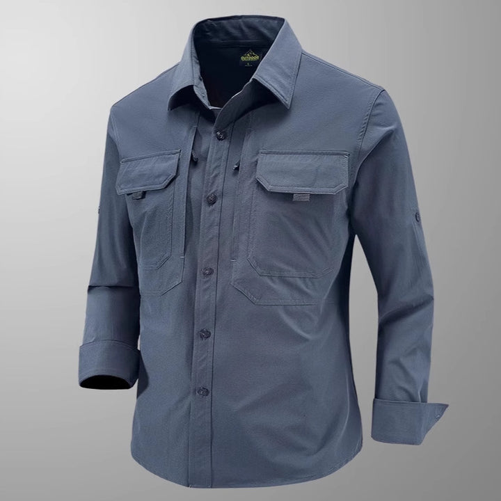 Men's Technical Field Shirt with Ripstop Structure, Chest Pockets and Roll-Up Sleeves Mune Fashion