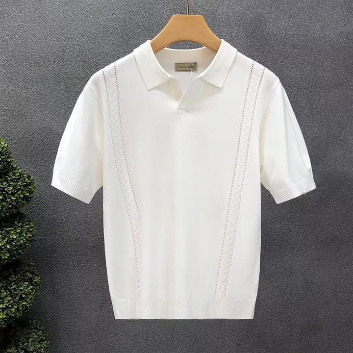 Men's Fashion Short Sleeve Polo Shirt with Structured Knit Look Mune Fashion