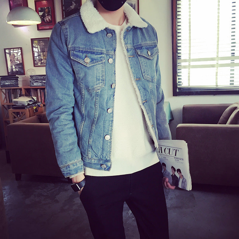 Men's denim jacket with faux fur collar Mune Fashion