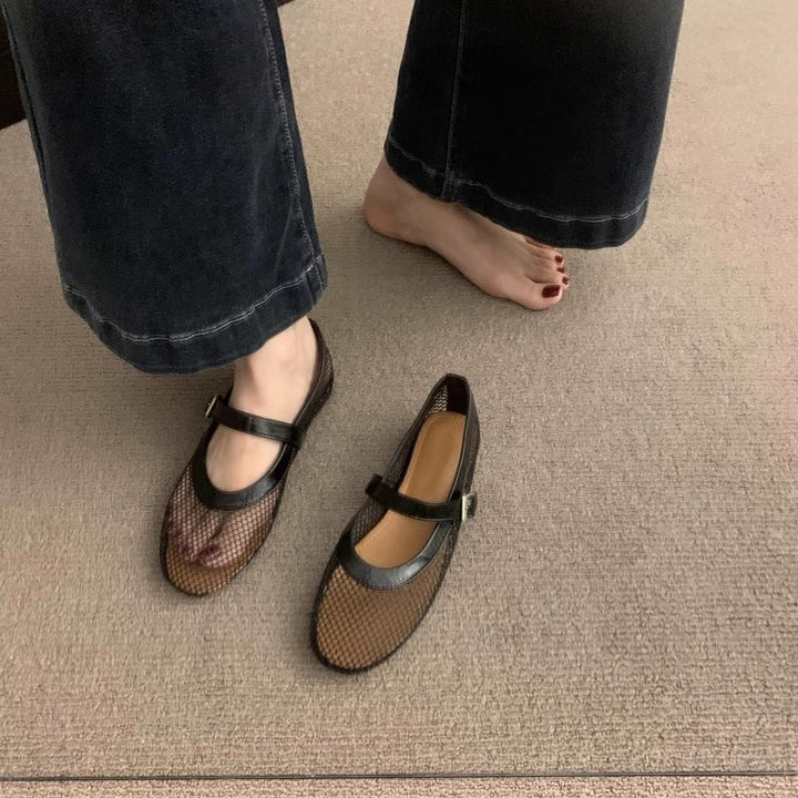 Damen Atmungsaktive Netz-Ballerinas im Mary-Jane-Stil mit verstellbarem Riemen Mune Fashion