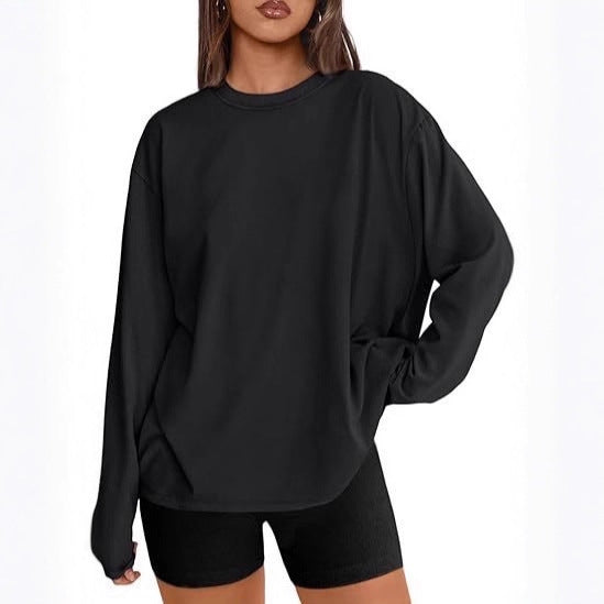Women's Oversize Sweatshirt with Round Neck and Extended Hem Drune