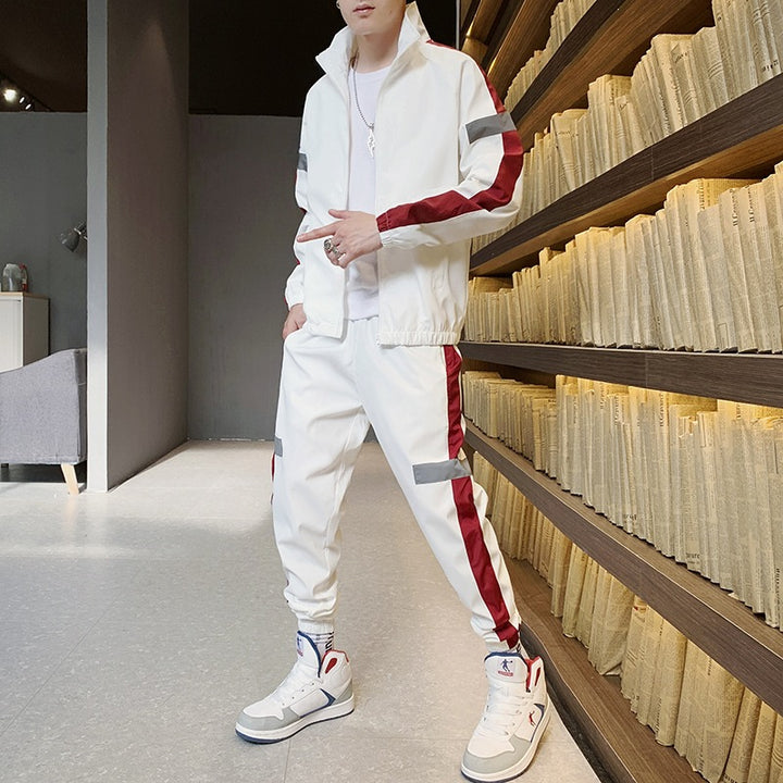 Men's Two-Piece Streetwear Training Set with Stand-Up Collar, Contrast Stripes & Reflective Inserts Mune Fashion