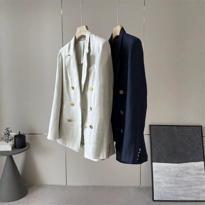 Ladies Elegant Double-Breasted Blazer with Decorative Buttons Mune Fashion