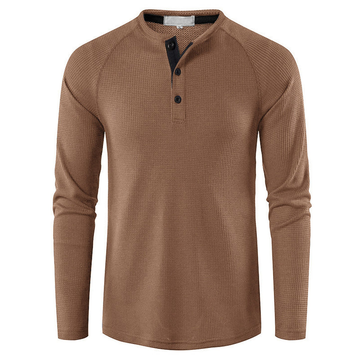 Men's structured henley long-sleeve shirt with waffle texture, half-button placket, and raglan sleeves Mune Fashion