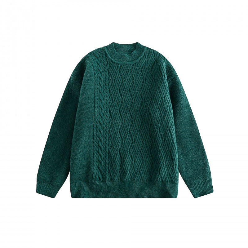 Unisex Oversize Knit Sweater with Asymmetrical Cable Pattern and Round Neckline Mune Fashion