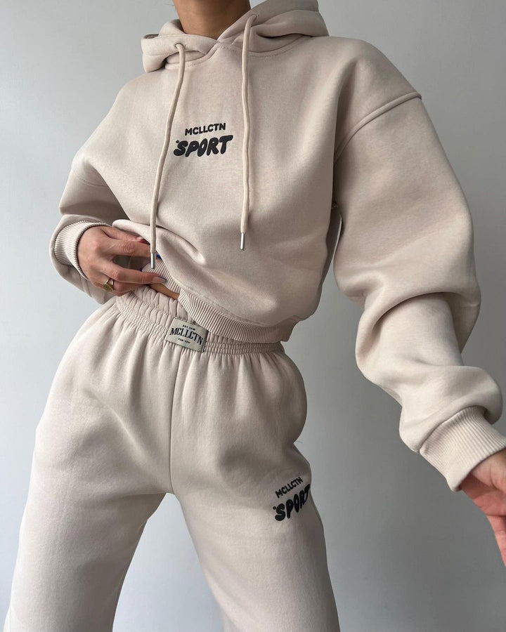 Women Cropped Hoodie and High-Waist Jogging Pants Lounge Set made of Cotton Fleece Mune Fashion