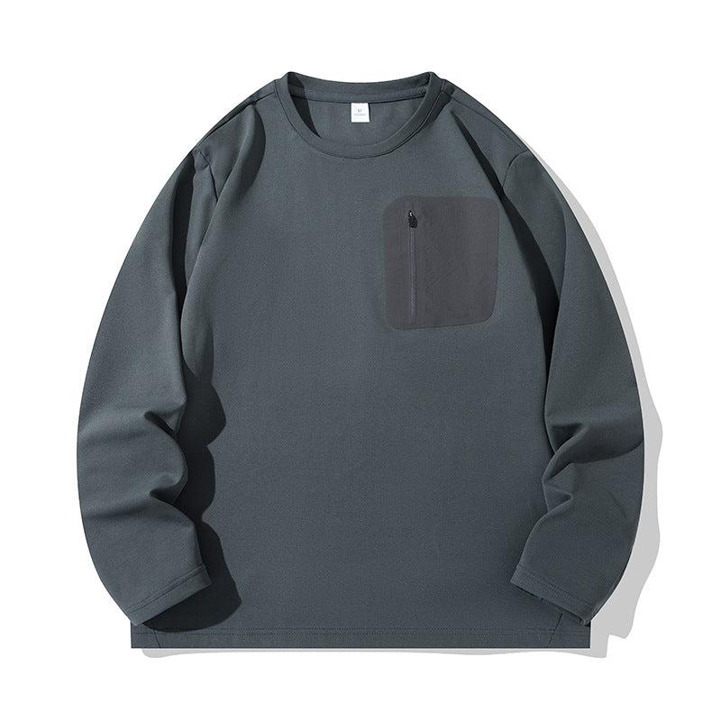 Unisex Oversize Long Sleeve Sweatshirt with Chest Zipper Pocket and Crew Neck Mune Fashion