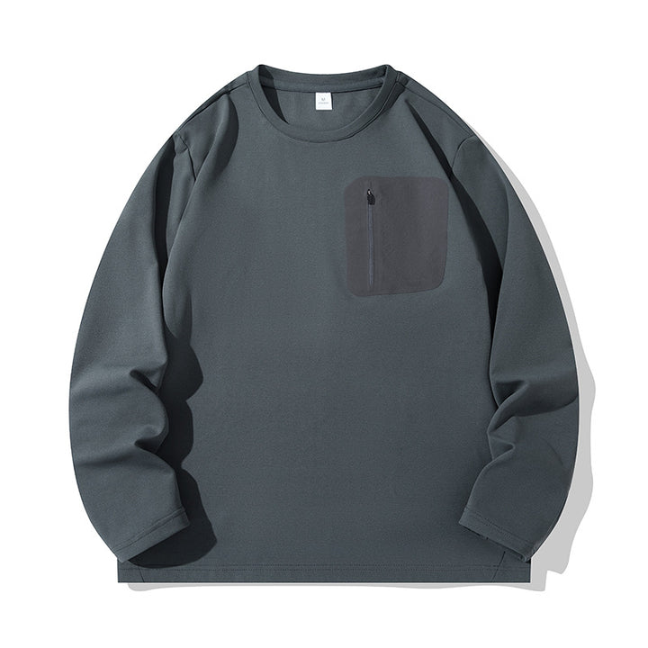 Unisex Oversize Long Sleeve Sweatshirt with Chest Zipper Pocket and Crew Neck Mune Fashion