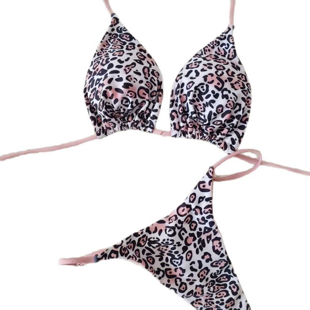 Women's triangle bikini with animal print and fashionable lace-up details Mune Fashion