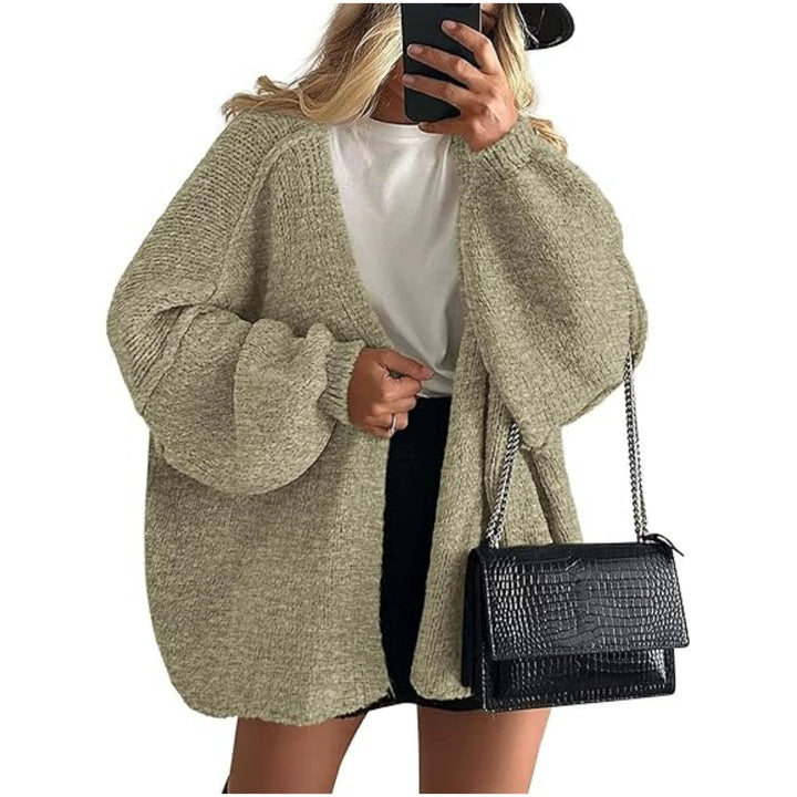 Women's Oversized Knit Cardigan with Balloon Sleeves and Open Front Mune Fashion