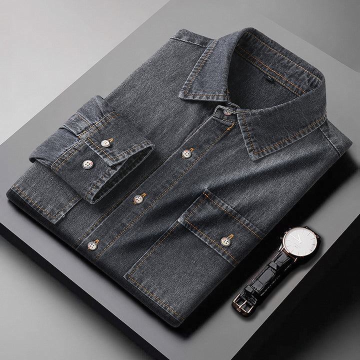 Men's denim shirt with chest flap pockets and Kent collar Mune Fashion