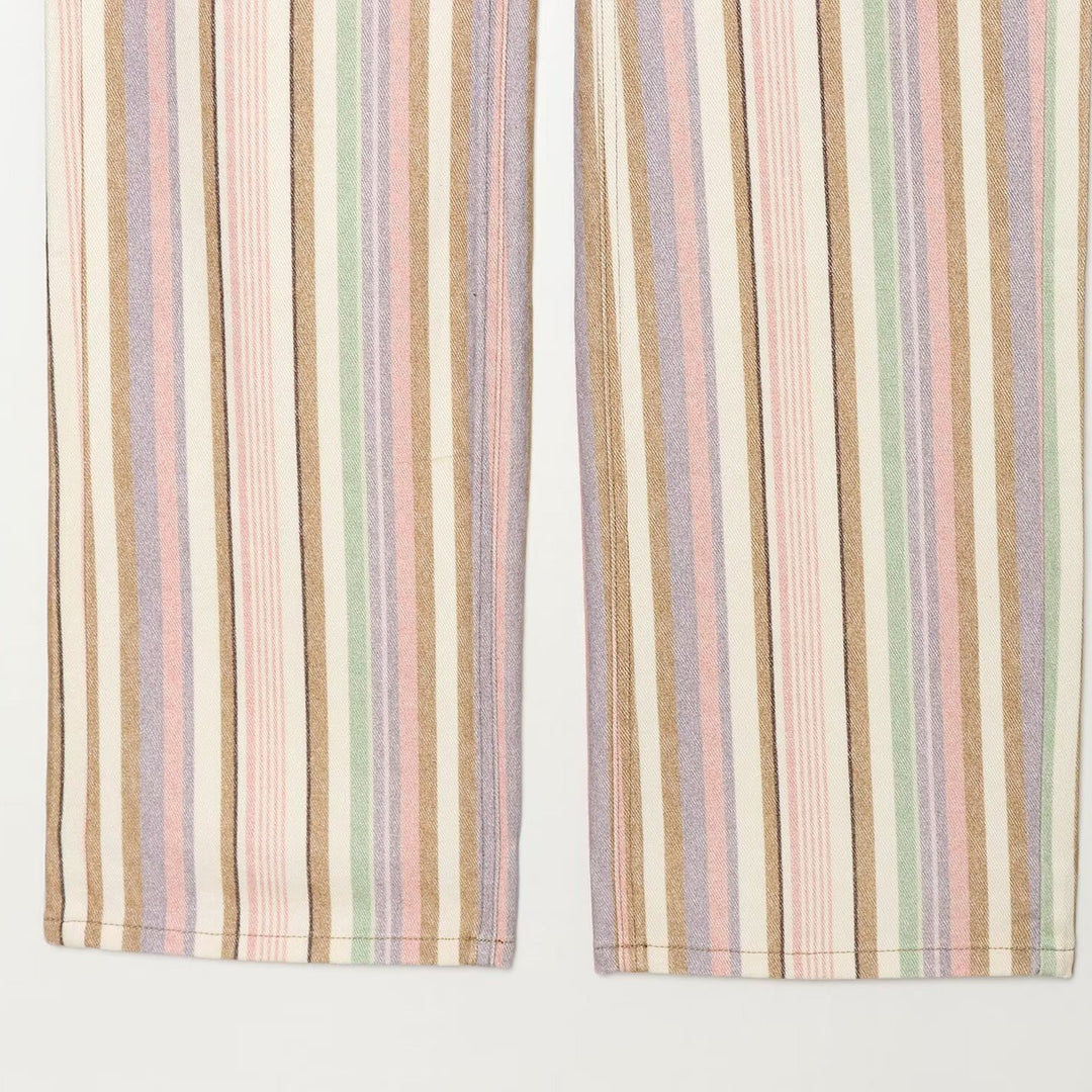 Ladies Wide High-Waist Jeans with Long Stripe Pattern Mune Fashion