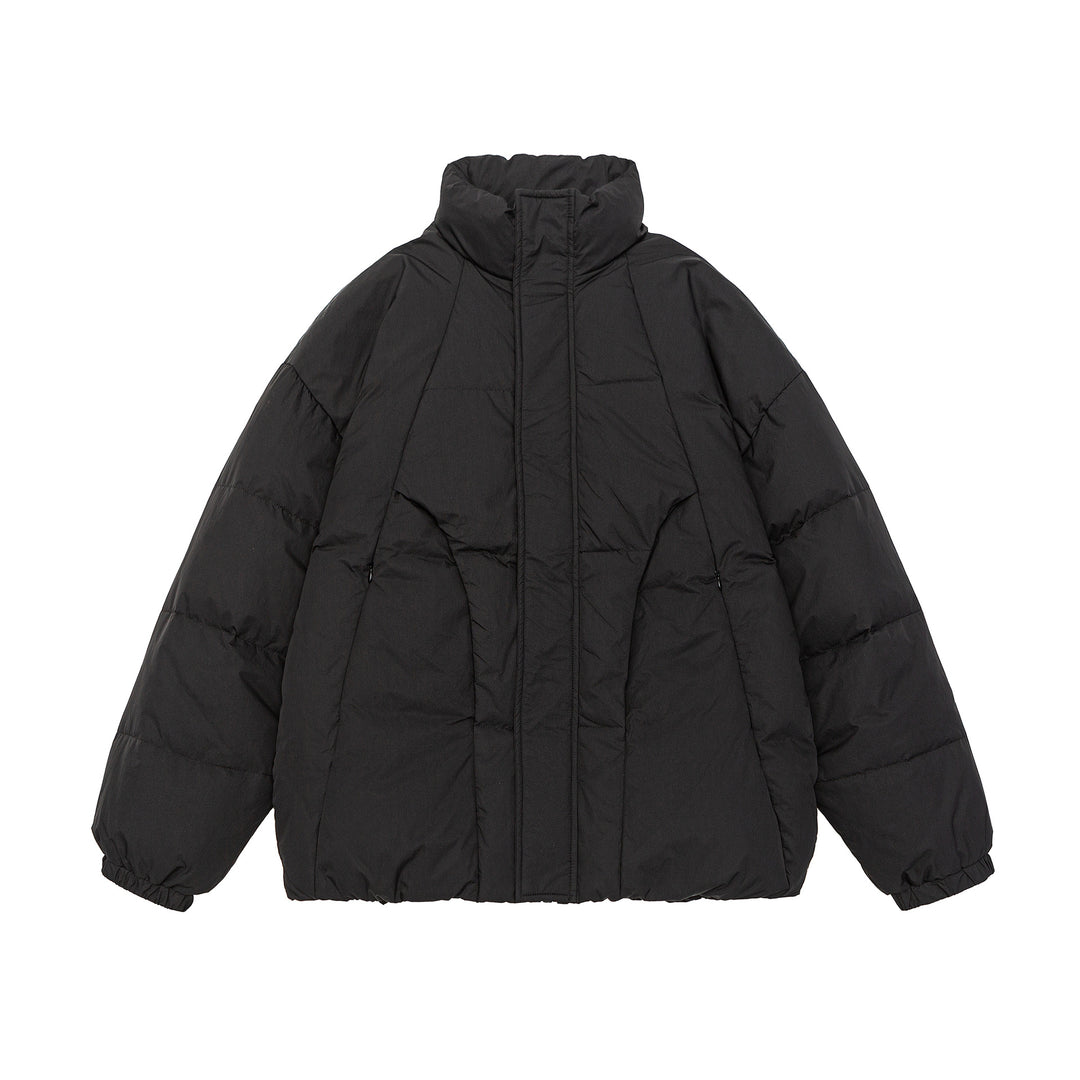 Women's Voluminous Padded Jacket with High Stand Collar and Windproof Front Flap Mune Fashion