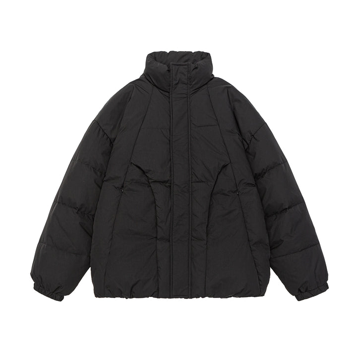 Women's Voluminous Padded Jacket with High Stand Collar and Windproof Front Flap Mune Fashion