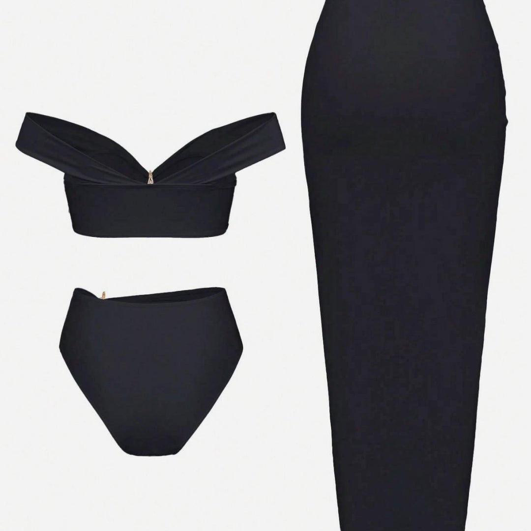 Women's bikini set with elegant wrap skirt look and stylish star appliqué Mune Fashion