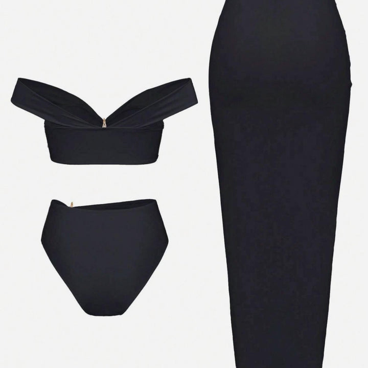 Women's bikini set with elegant wrap skirt look and stylish star appliqué Mune Fashion