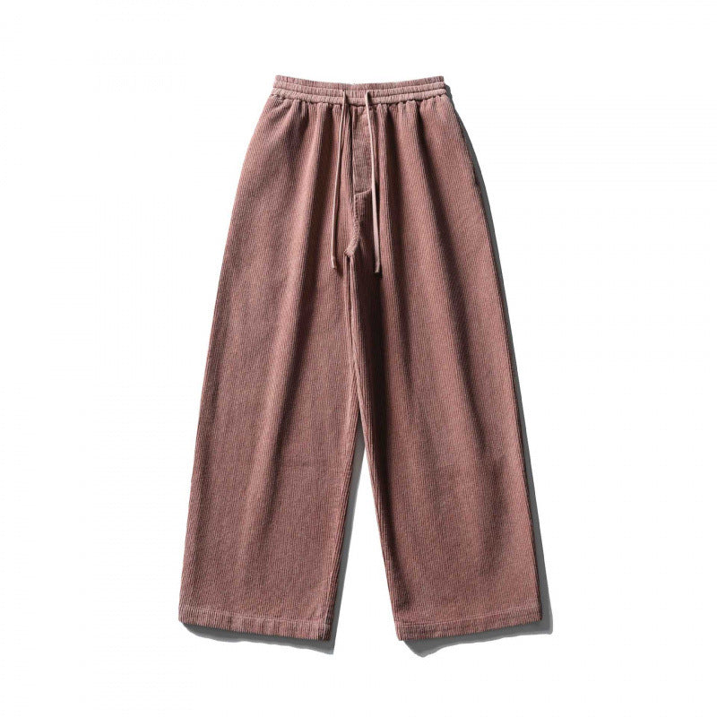 Unisex Wide Cord Pants in Relaxed Fit with Elastic Waistband, Drawstring and Straight Leg Mune Fashion