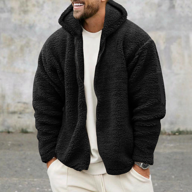 Men's Nan Sherpa-Fleece Hooded Jacket with Full-Zip and Sleeve Pocket Mune Fashion
