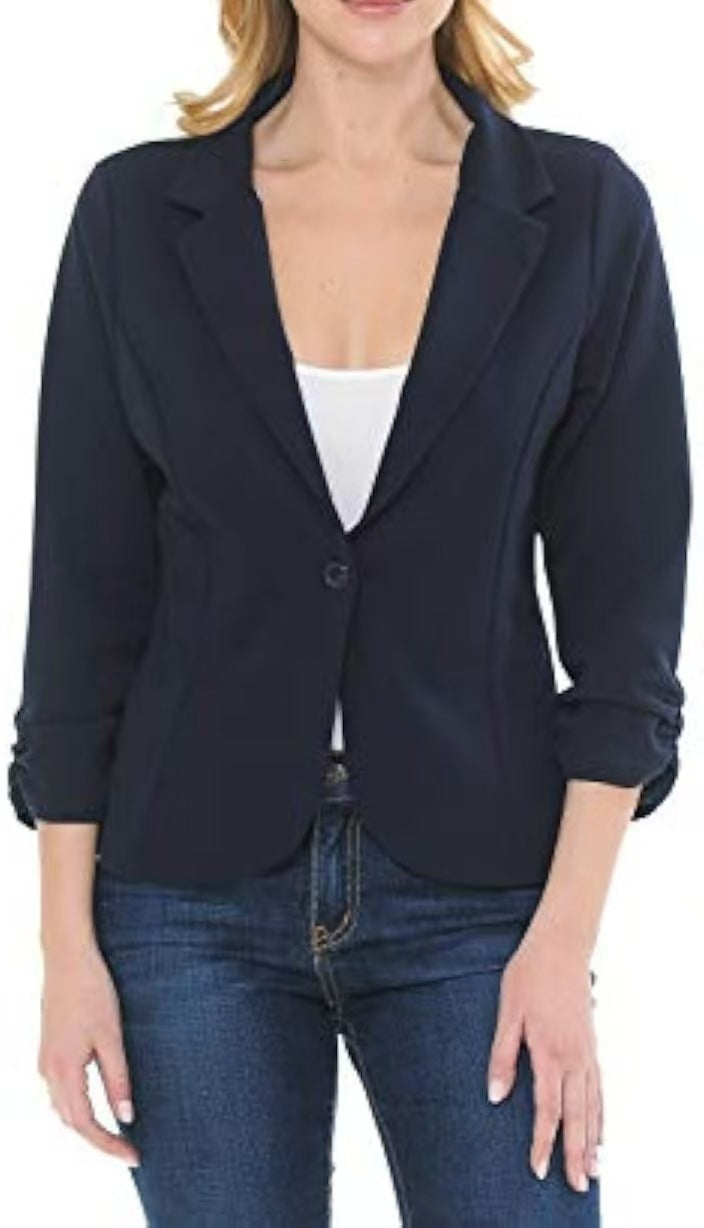 Ladies tailored jersey blazer with single-button closure and three-quarter sleeves Drune