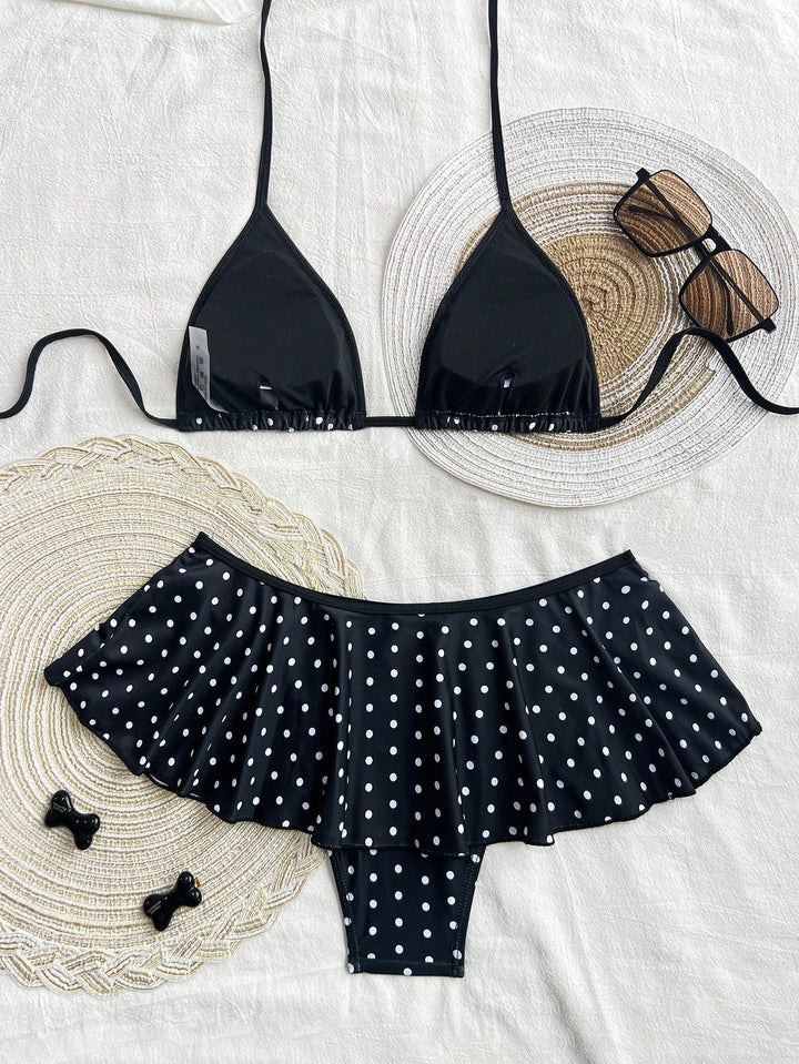 Ladies Triangle Bikini with Playful Ruffled Hem Mune Fashion
