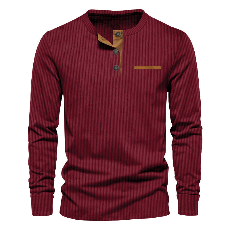 Men's ribbed Henley long sleeve shirt made of cotton blend fitted Mune Fashion