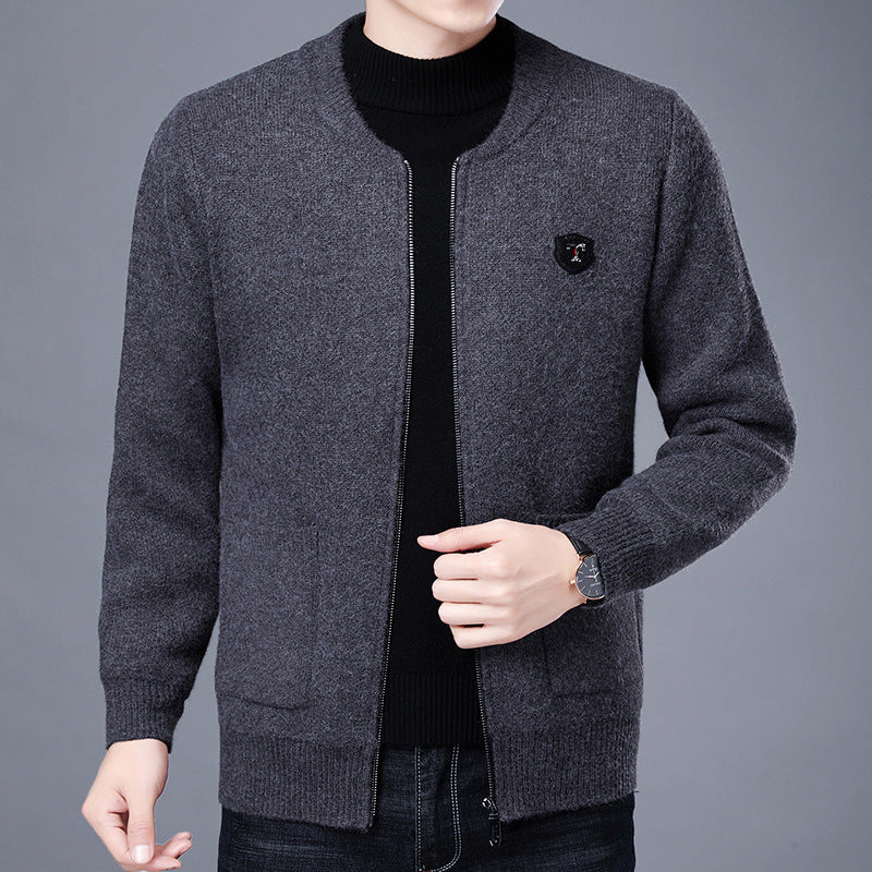 Men's fine-knit cardigan with full zip, chest emblem, and patch pockets Mune Fashion