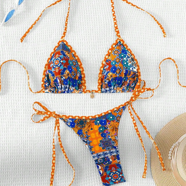 Women's Triangle Bikini with colorful floral pattern and adjustable straps Mune Fashion