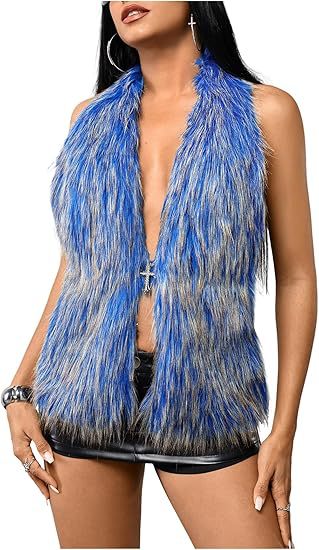 Women's Sleeveless Cropped Faux Fur Set with Mini Skirt and Fluffy Cuffs Mune Fashion