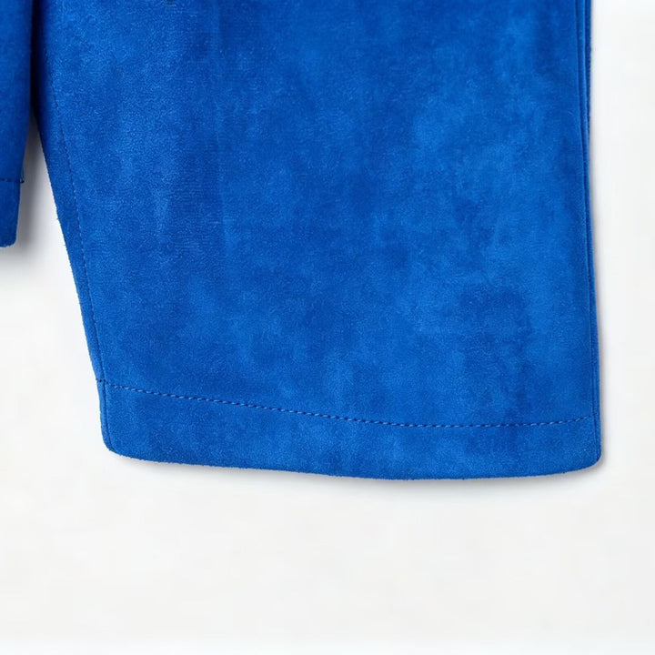 Women's short jacket in kimono style made of velour look with shawl collar and tie belt Mune Fashion