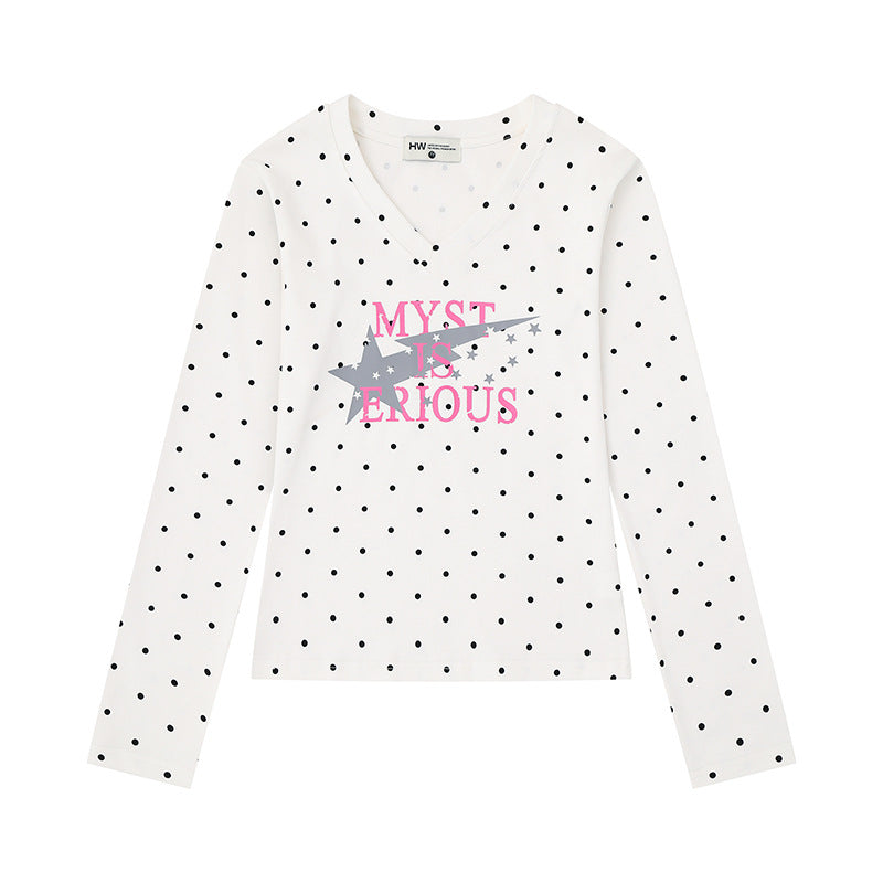 Women's long sleeve shirt made of cotton jersey with polka dot pattern and statement star print Mune Fashion