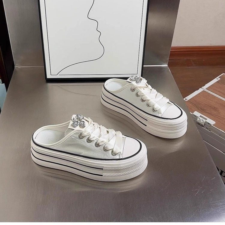 Ladies fashionable Slip-On Sneakers with sturdy platform and elegant satin straps Mune Fashion