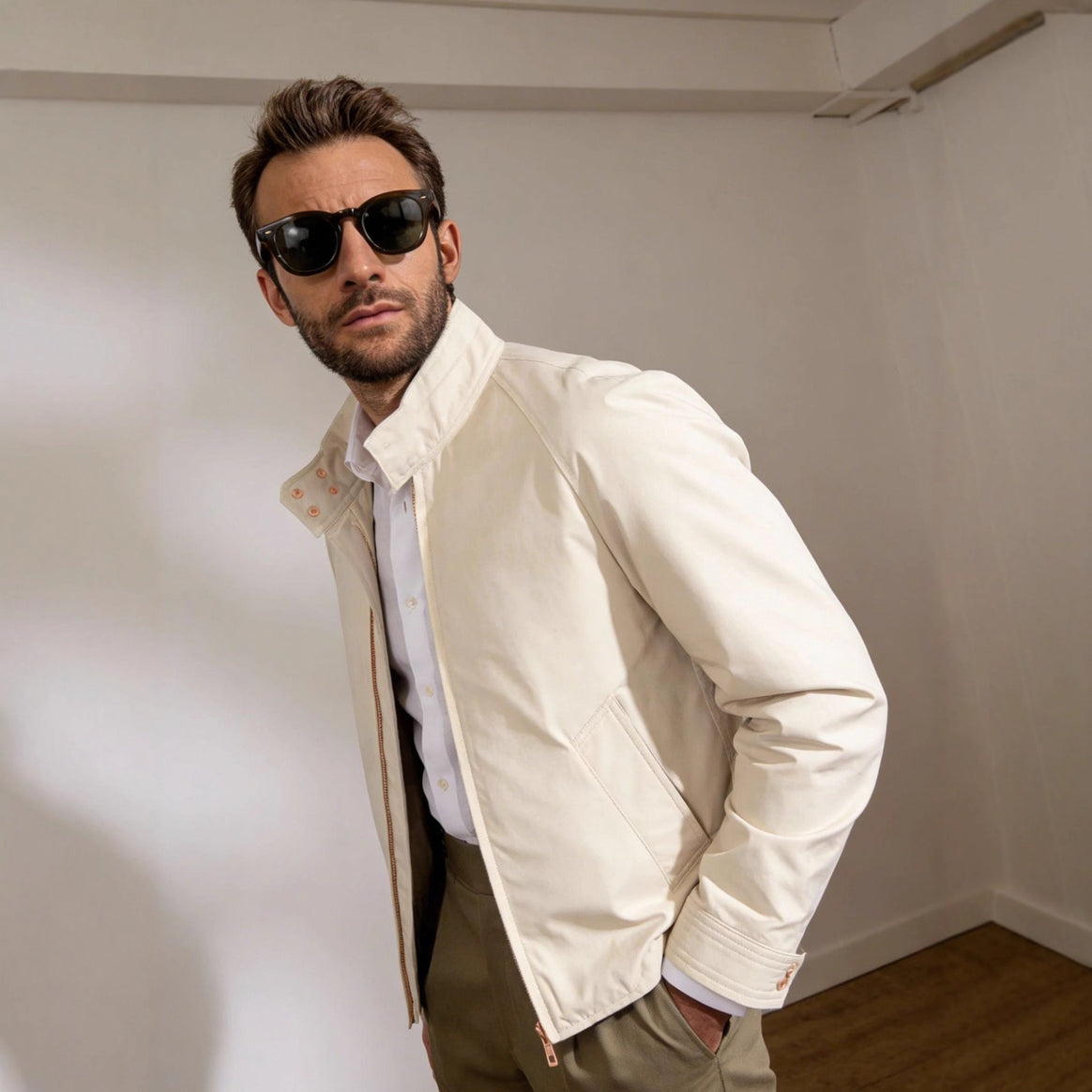 Men's short jacket in blouson style with cord collar and metal zip Mune Fashion
