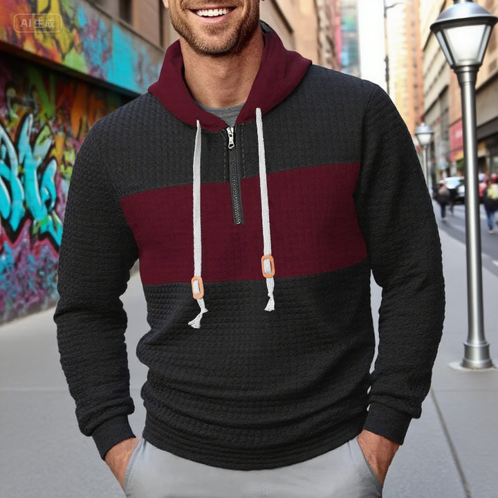 Men's hoodie in structured fabric with half zip, contrast chest, and kangaroo pocket Mune Fashion
