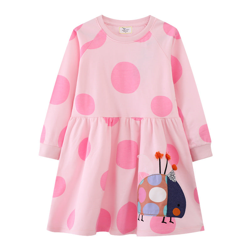 Girl Long Sleeve Dress with Fun Beetle Motif Mune Fashion