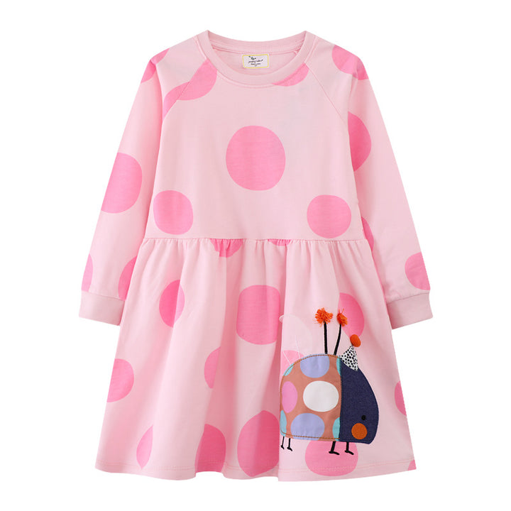 Girl Long Sleeve Dress with Fun Beetle Motif Mune Fashion