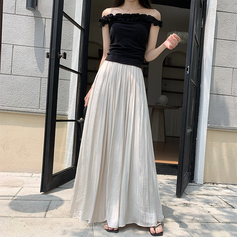 Women's flowing, gathered maxi skirt with fine pleats and high elastic waistband, Mune Fashion