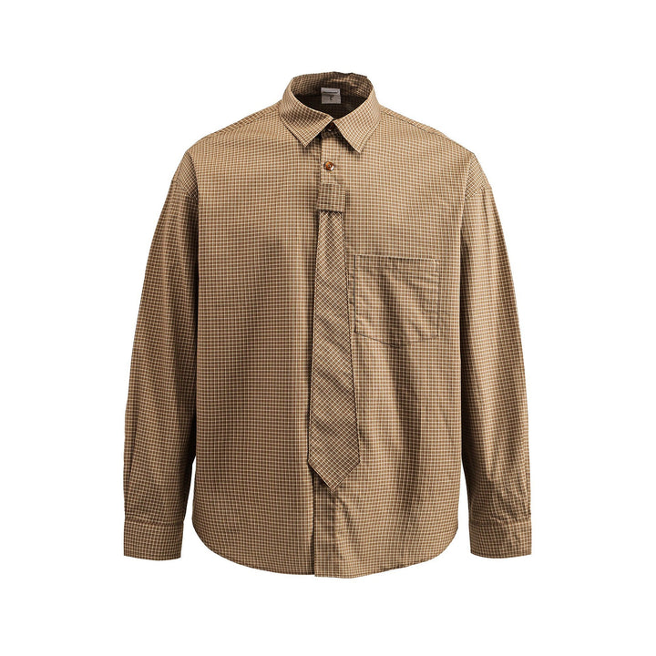 Men's Checkered Long Sleeve Shirt with Integrated Tie Placket Mune Fashion