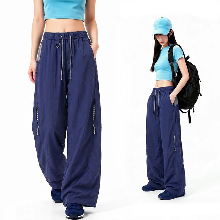 Women's Oversize Tech Lounge Pants with Contrast Seams, Reflective Zipper Pockets & Drawstring Waist Mune Fashion