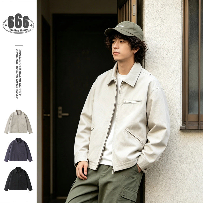 Men's short jacket in boxy cut made of canvas with shirt collar and welt pockets Mune Fashion