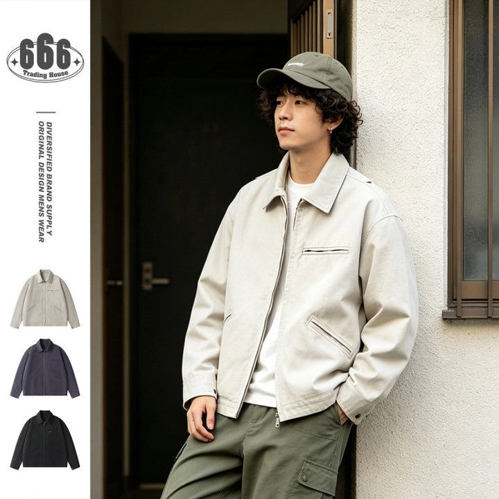 Men's short jacket in boxy cut made of canvas with shirt collar and welt pockets Mune Fashion
