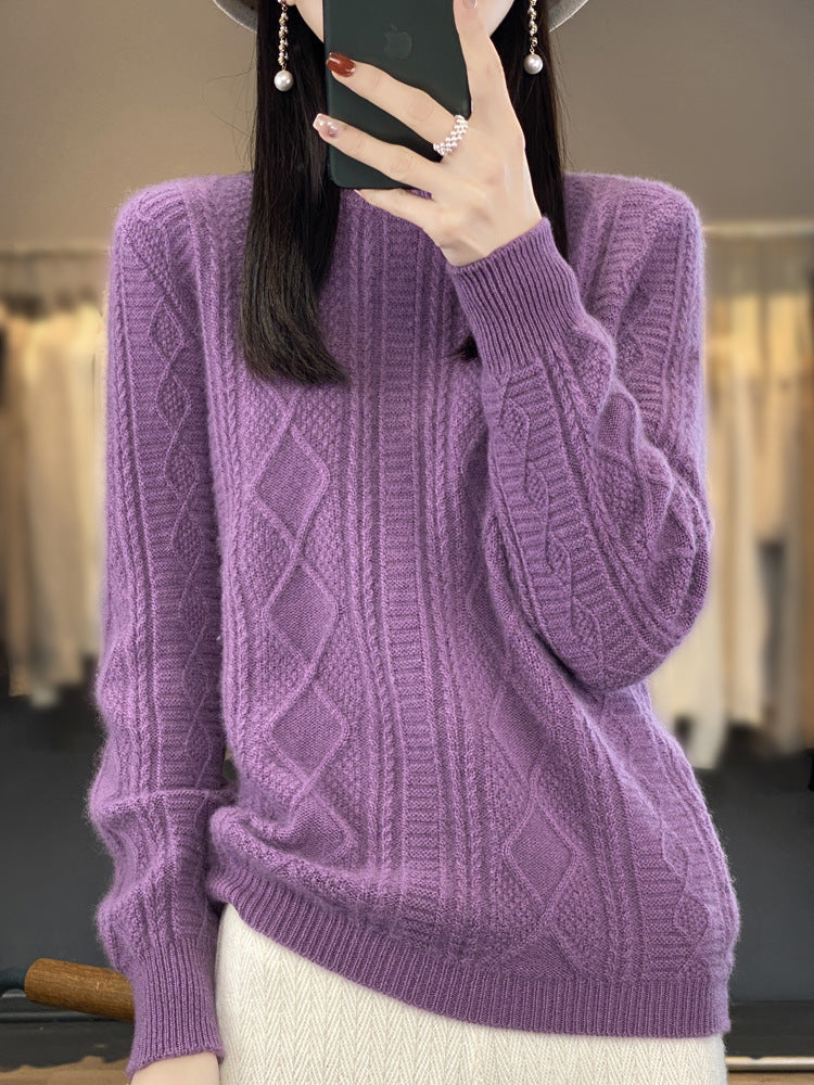 Ladies cable knit fine knit sweater with lace panels and soft mohair finish Mune Fashion