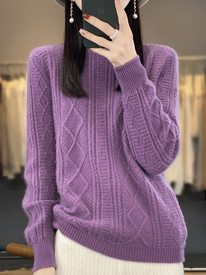 Ladies cable knit fine knit sweater with lace panels and soft mohair finish Mune Fashion