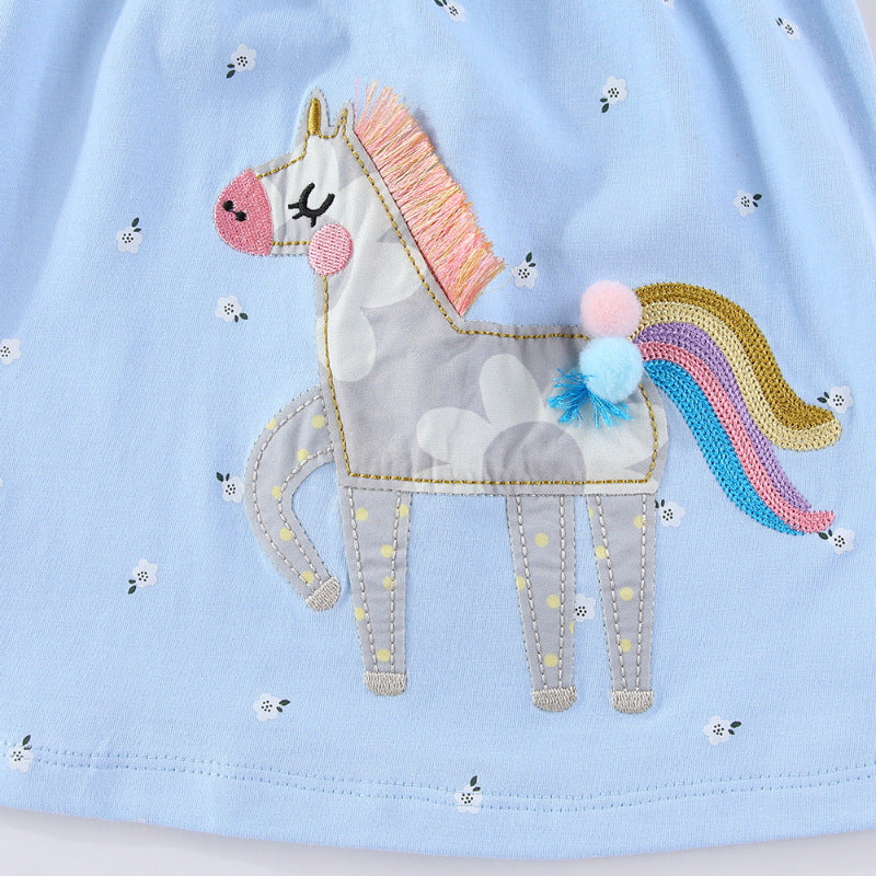 Girls cotton dress with cute unicorn embroidery Mune Fashion