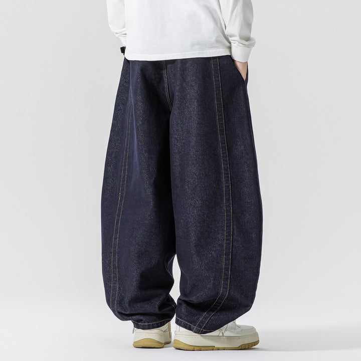 Men's Baggy Denim Pants with extra wide leg, drop crotch and visible contrast stitching Mune Fashion