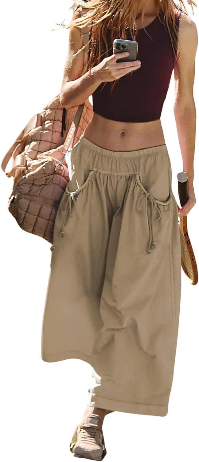 Women's Wide Culotte Pants with Drawstring and Generous Pockets Mune Fashion